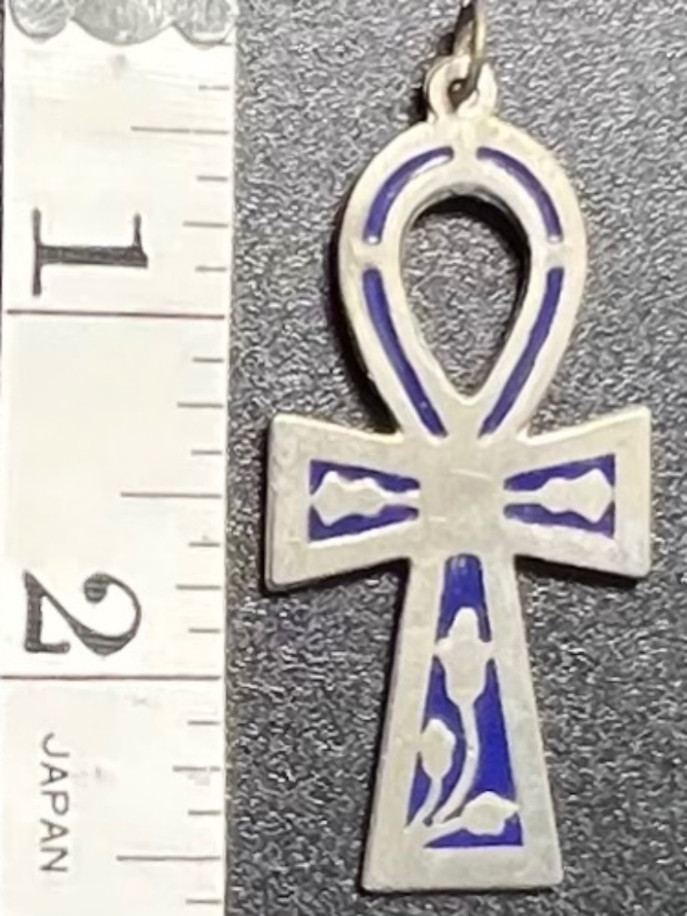 Pewter Egyptian Ankh Blue Inlay